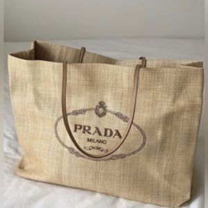 Prada Pagglia Raffia Beige Beach Tote Bag